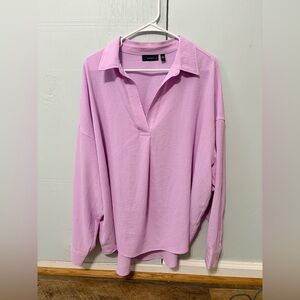 Rafaella Pink Blouse XXL – Lightweight Spring Top, Collared V-Neck